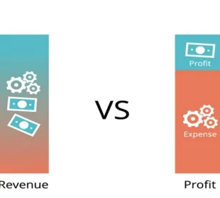 Visual explanation of profit vs revenue showing how expenses are deducted from revenue to calculate profit